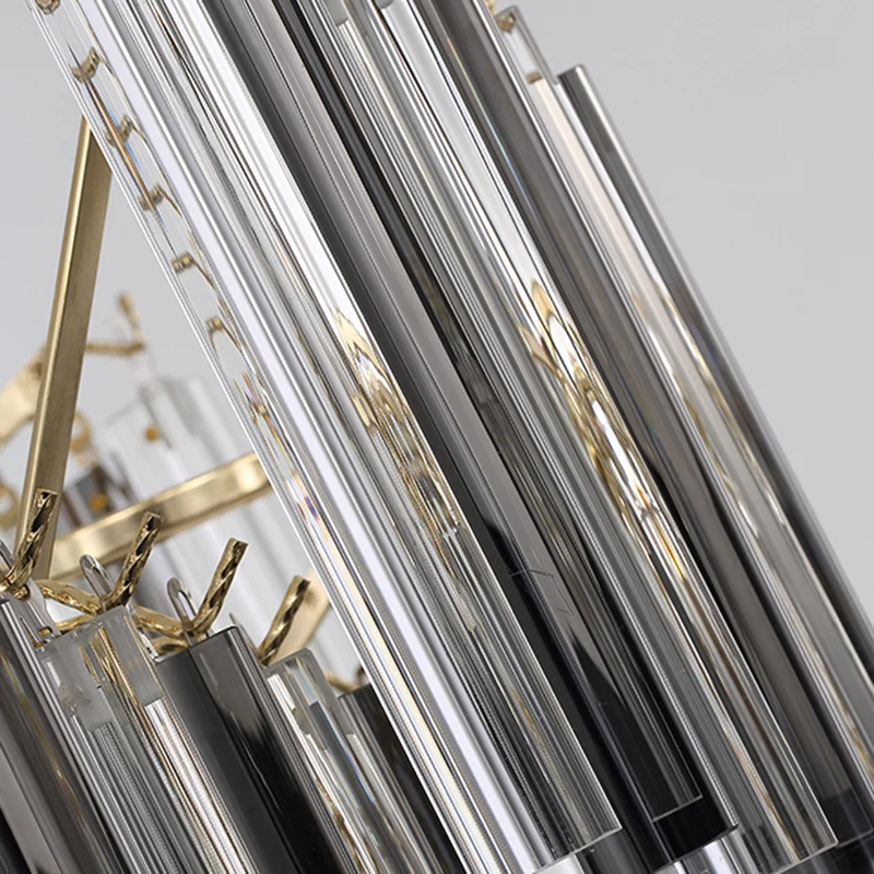 Postmoderne spiraalkroonluchter Verlichting Rookgrijs Tri-Side Crystal Rod 5/10 Heads Woonkamer Hanglamp Clearhalo