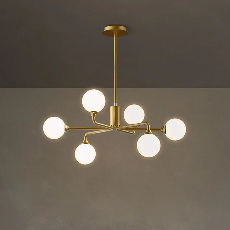 Postmoderne Spoetnik Eilandverlichting Metaal 6/9/12 Hoofden Woonkamer Plafondhanger Goud met Bal Witte Glazen Kap Clearhalo