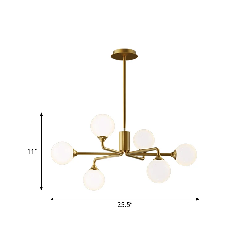 Postmoderne Spoetnik Eilandverlichting Metaal 6/9/12 Hoofden Woonkamer Plafondhanger Goud met Bal Witte Glazen Kap Clearhalo