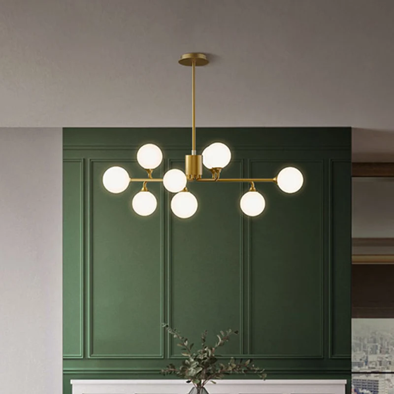 Postmoderne Spoetnik Eilandverlichting Metaal 6/9/12 Hoofden Woonkamer Plafondhanger Goud met Bal Witte Glazen Kap Clearhalo