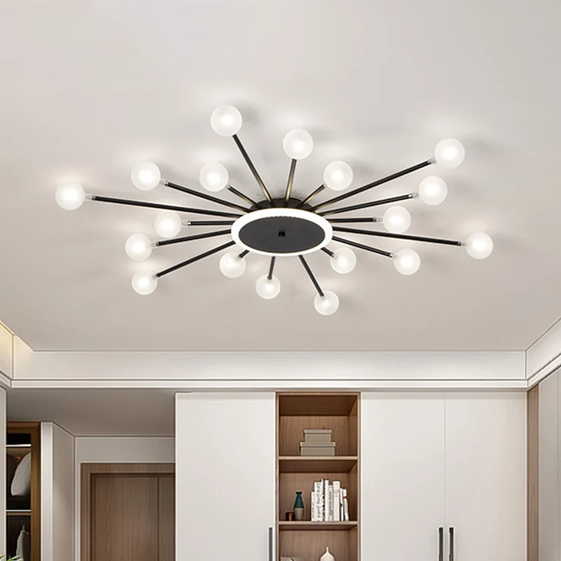 Postmoderne Starburst inbouwverlichting van matglas 18-lichts postmoderne plafondlamp zwart/goud Clearhalo