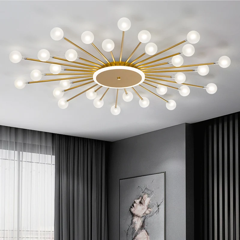 Postmoderne Starburst inbouwverlichting van matglas 18-lichts postmoderne plafondlamp zwart/goud Clearhalo