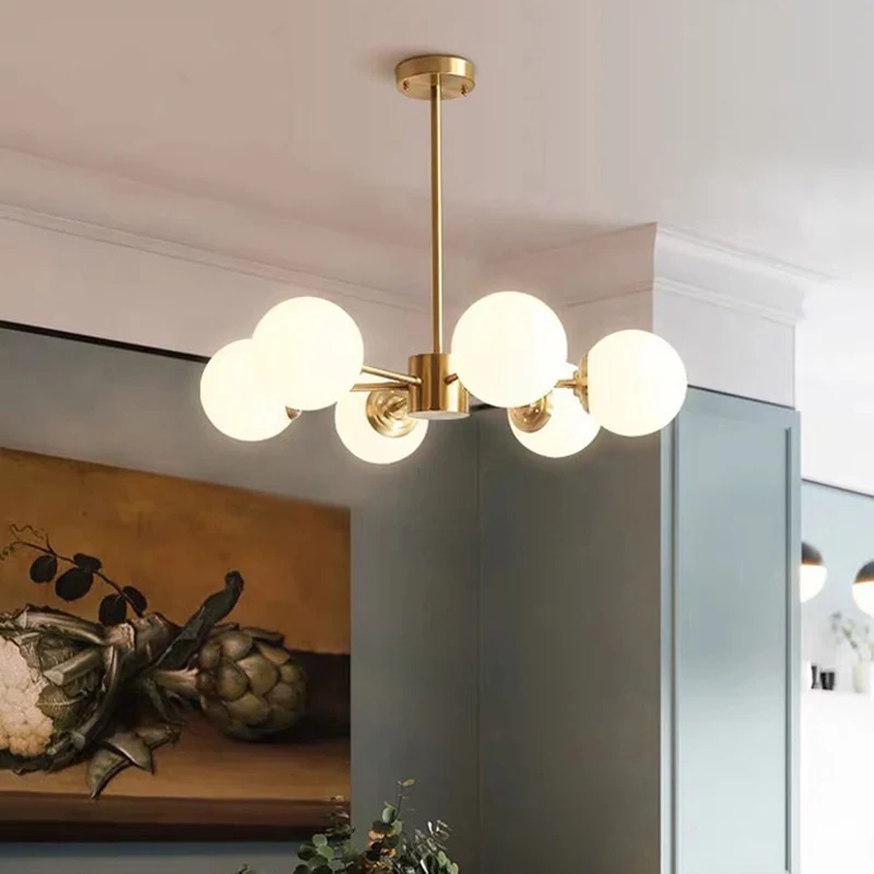 Postmoderne stijl kroonluchter, radiaal hangend plafondlicht met bolglazen kap voor eetkamer Clearhalo