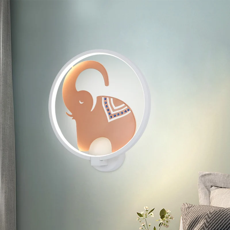 Postmoderne stijl ronde metalen wandlamp LED olifant wandverlichting wit-rood/zwart-rood/wit-goud voor slaapkamer, warm/wi...