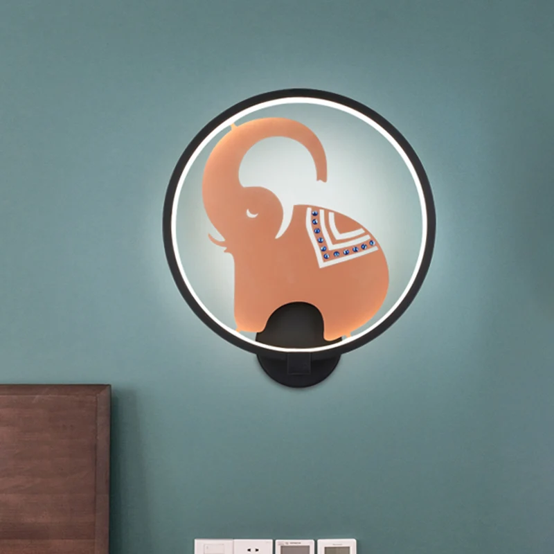 Postmoderne stijl ronde metalen wandlamp LED olifant wandverlichting wit-rood/zwart-rood/wit-goud voor slaapkamer, warm/wi...