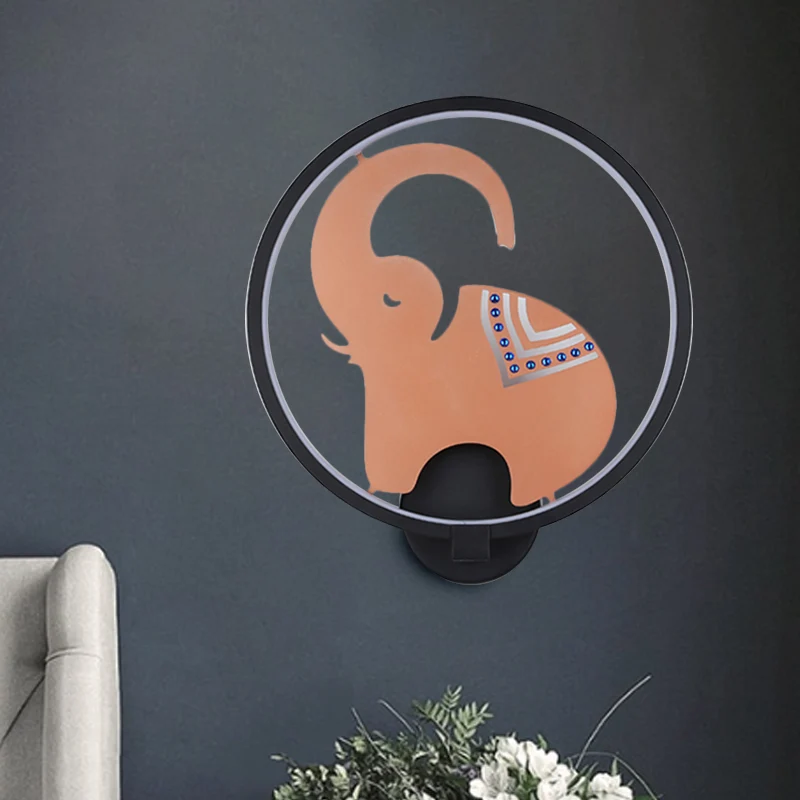 Postmoderne stijl ronde metalen wandlamp LED olifant wandverlichting wit-rood/zwart-rood/wit-goud voor slaapkamer, warm/wi...