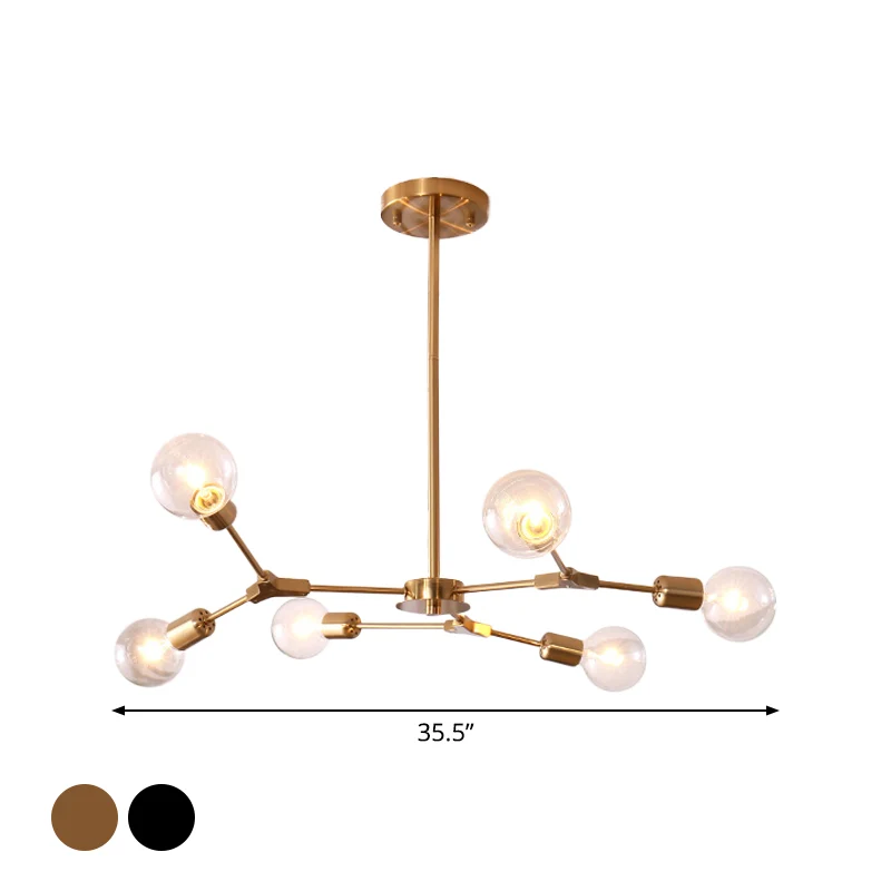 Postmoderne verstelbare hanglamp met tak, metallic 6/9 lichts, woonkamerkroonluchter zwart/goud Clearhalo