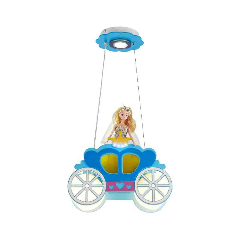 Princess Carriage plafondlamp kinderen matglas 2 lampen blauwe multi-licht hanger voor slaapkamer Clearhalo