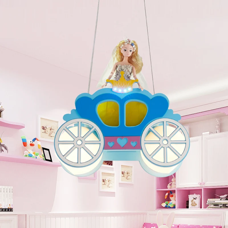 Princess Carriage plafondlamp kinderen matglas 2 lampen blauwe multi-licht hanger voor slaapkamer Clearhalo