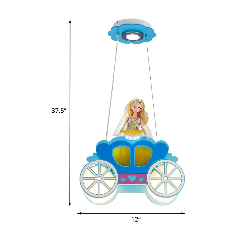 Princess Carriage plafondlamp kinderen matglas 2 lampen blauwe multi-licht hanger voor slaapkamer Clearhalo
