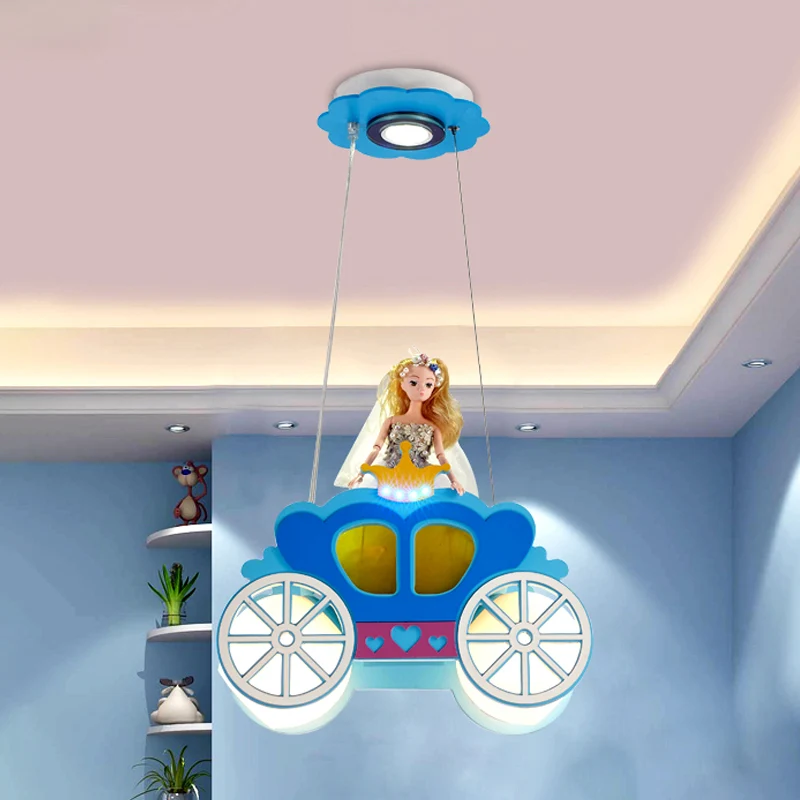 Princess Carriage plafondlamp kinderen matglas 2 lampen blauwe multi-licht hanger voor slaapkamer Clearhalo