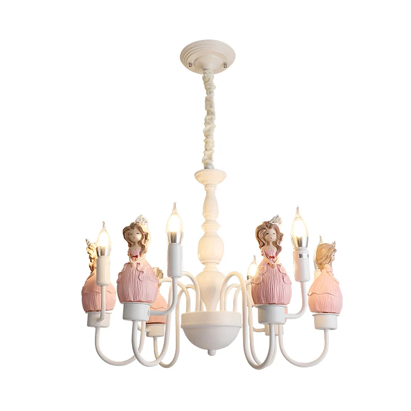 Princess Hars Hanglamp Kit Cartoon 6 Lampen Roze en Witte Kaars Kroonluchter Hanglamp Clearhalo