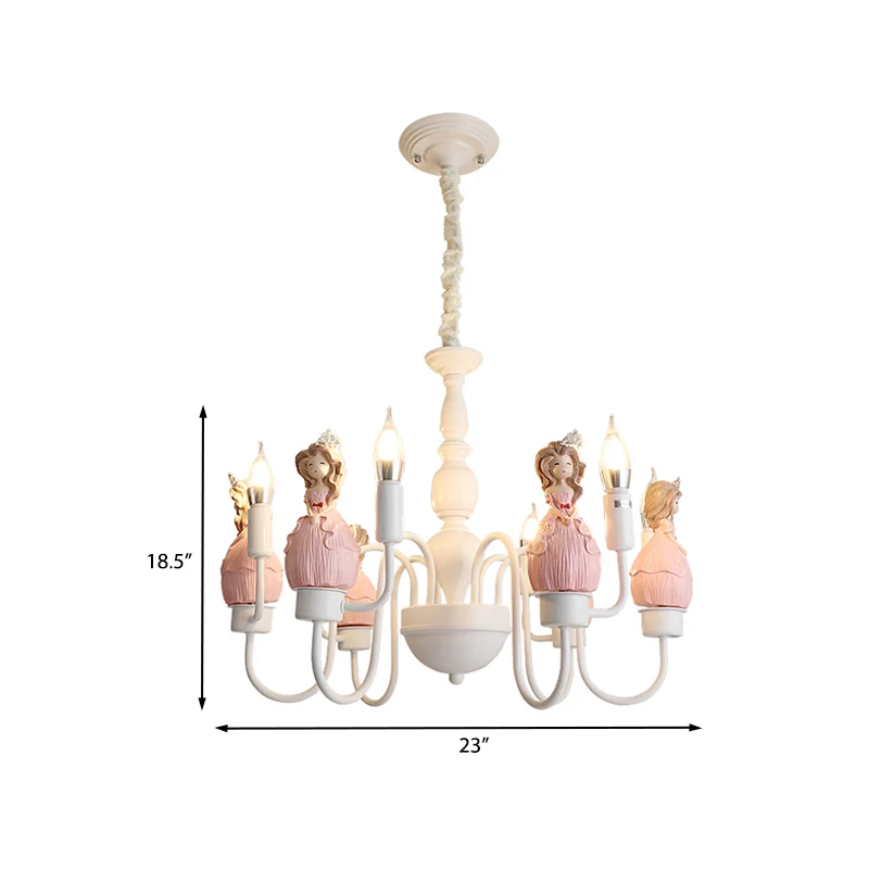 Princess Hars Hanglamp Kit Cartoon 6 Lampen Roze en Witte Kaars Kroonluchter Hanglamp Clearhalo