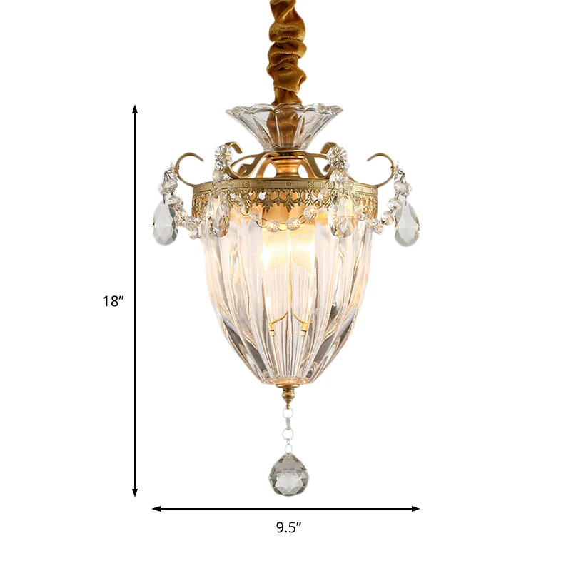 Prismaglas conische hangende plafondlamp Nordic 1-lichts messing hanglamp met kristallen druppel Clearhalo