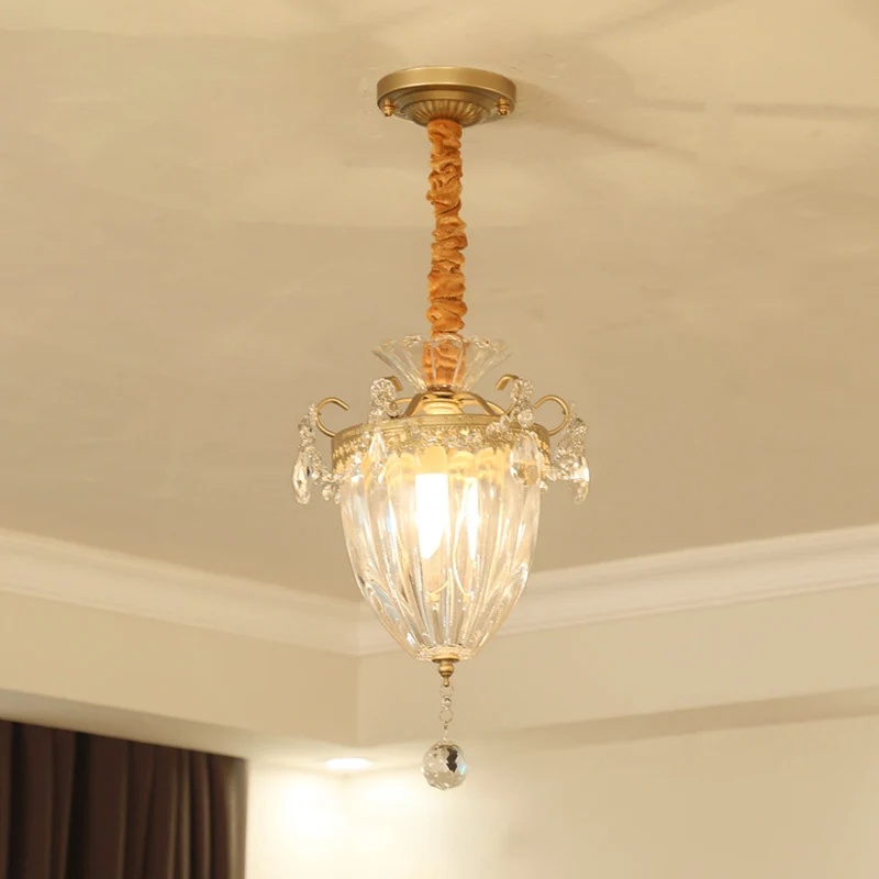 Prismaglas conische hangende plafondlamp Nordic 1-lichts messing hanglamp met kristallen druppel Clearhalo