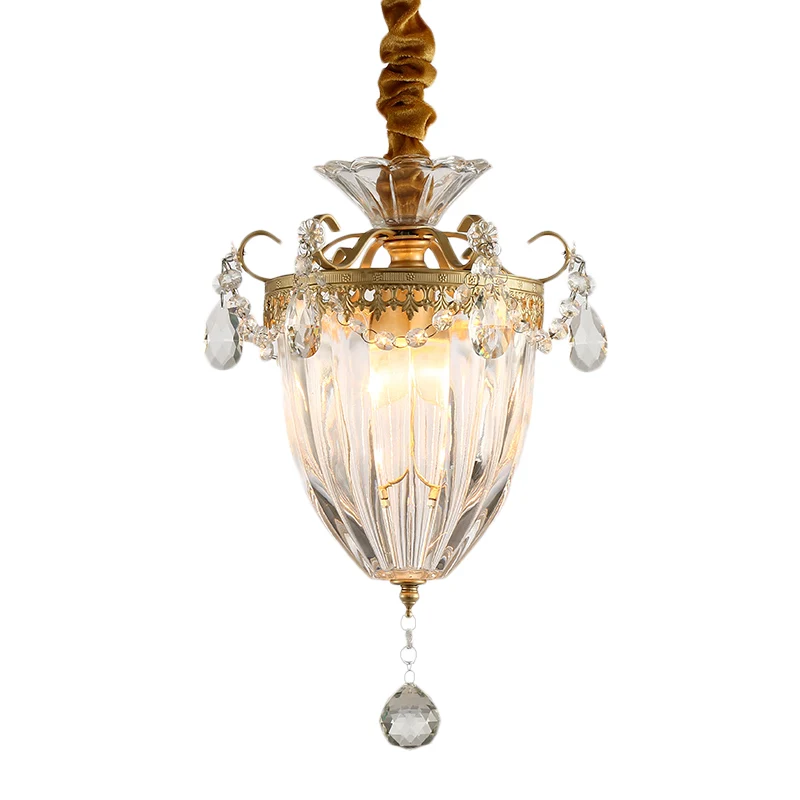 Prismaglas conische hangende plafondlamp Nordic 1-lichts messing hanglamp met kristallen druppel Clearhalo
