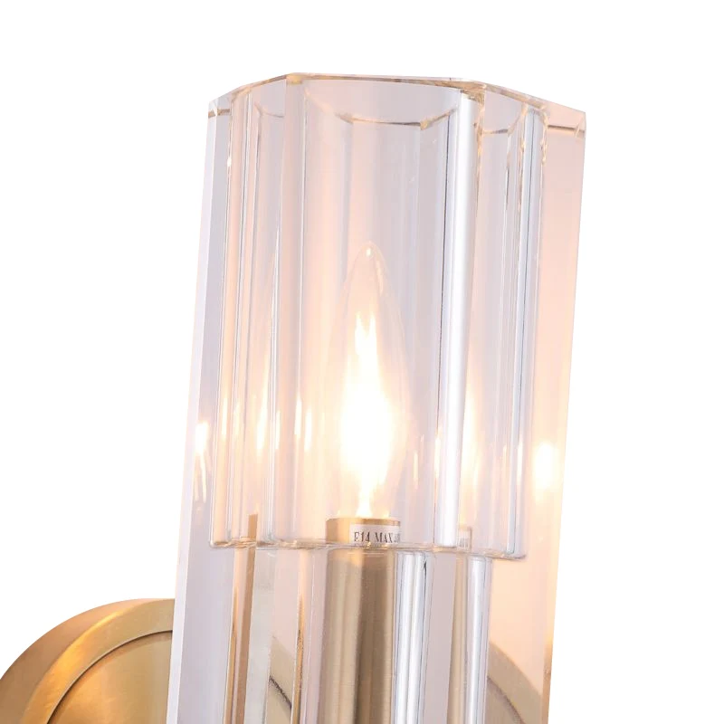 Prismatische kristallen cilinder wandmontage licht postmodern 2 lampen messing omhoog en omlaag schanslicht Clearhalo