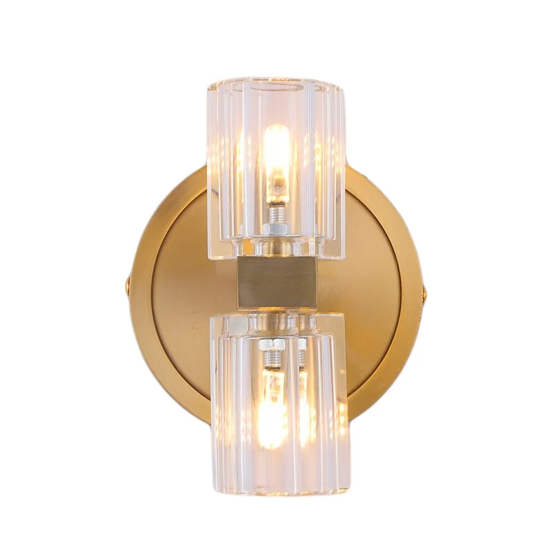 Prismatische kristallen cilinder wandmontage licht postmodern 2 lampen messing omhoog en omlaag schanslicht Clearhalo