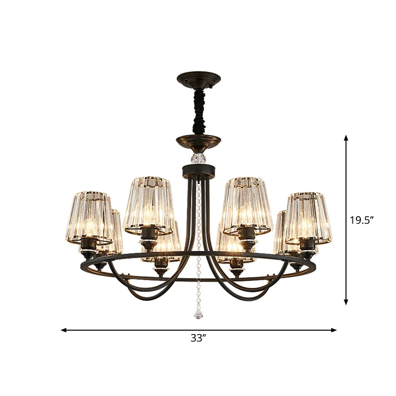 Prismatische kristallen kegel hanglamp Traditionele salonplafondkroonluchter zwart Clearhalo