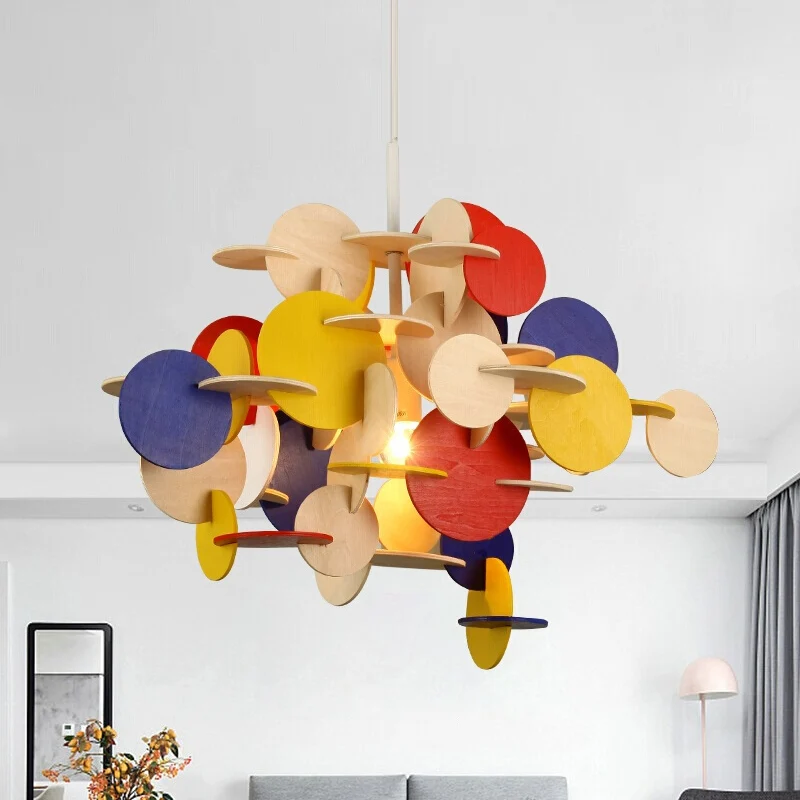 Puzzel houten plafondhanger Nordic 1-lichts kinderkamer hanglamp veelkleurige/natuurlijke kleur Clearhalo
