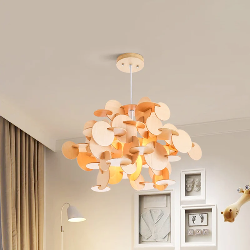 Puzzel houten plafondhanger Nordic 1-lichts kinderkamer hanglamp veelkleurige/natuurlijke kleur Clearhalo