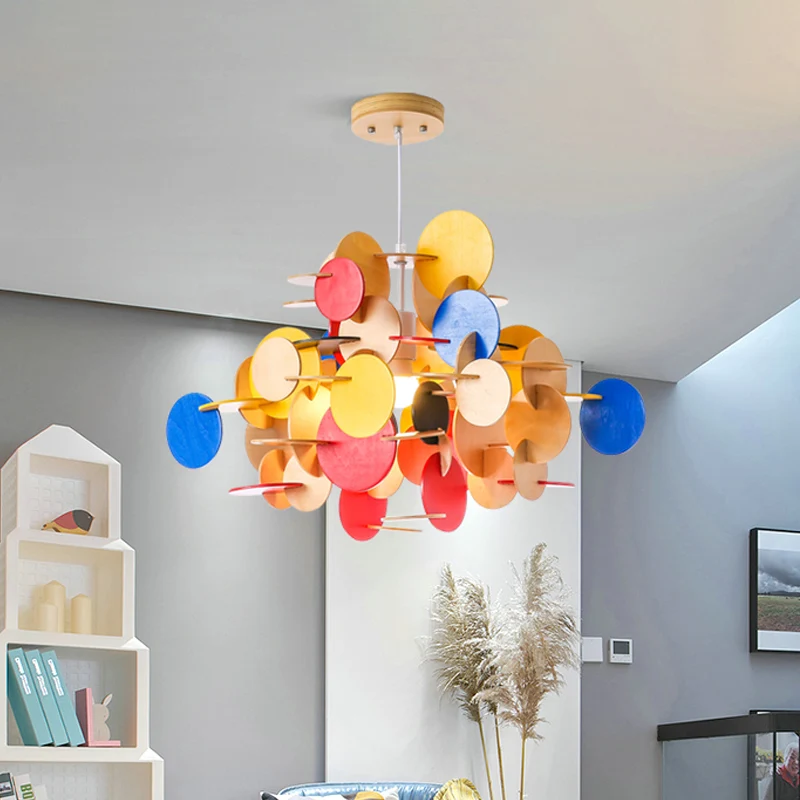 Puzzel houten plafondhanger Nordic 1-lichts kinderkamer hanglamp veelkleurige/natuurlijke kleur Clearhalo