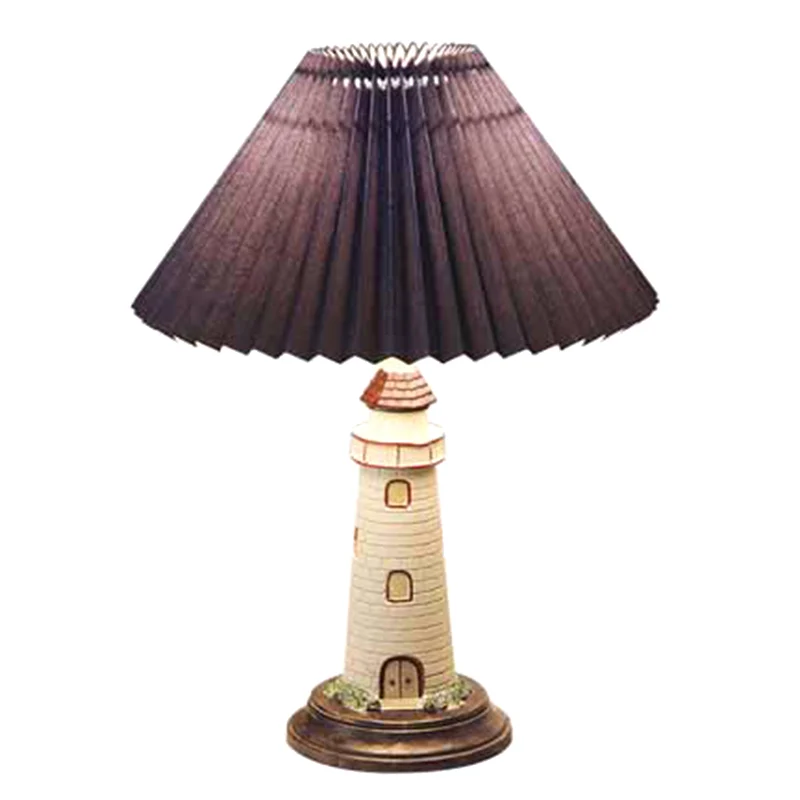 PVC geplooide schaduw tafellamp kinder nachtkastje met 1 licht en vuurtorenvoetstuk Clearhalo