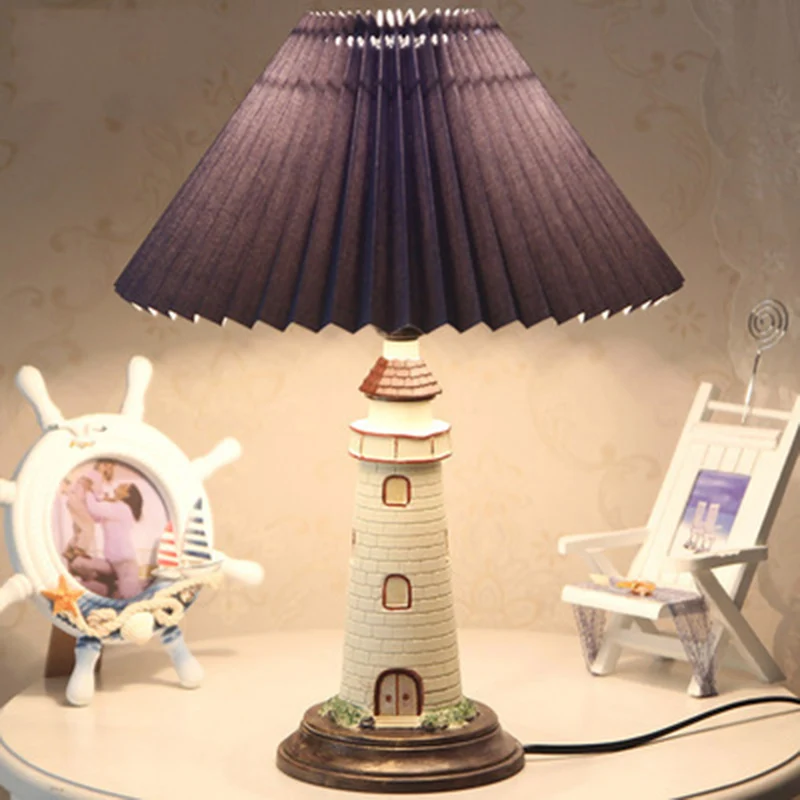 PVC geplooide schaduw tafellamp kinder nachtkastje met 1 licht en vuurtorenvoetstuk Clearhalo