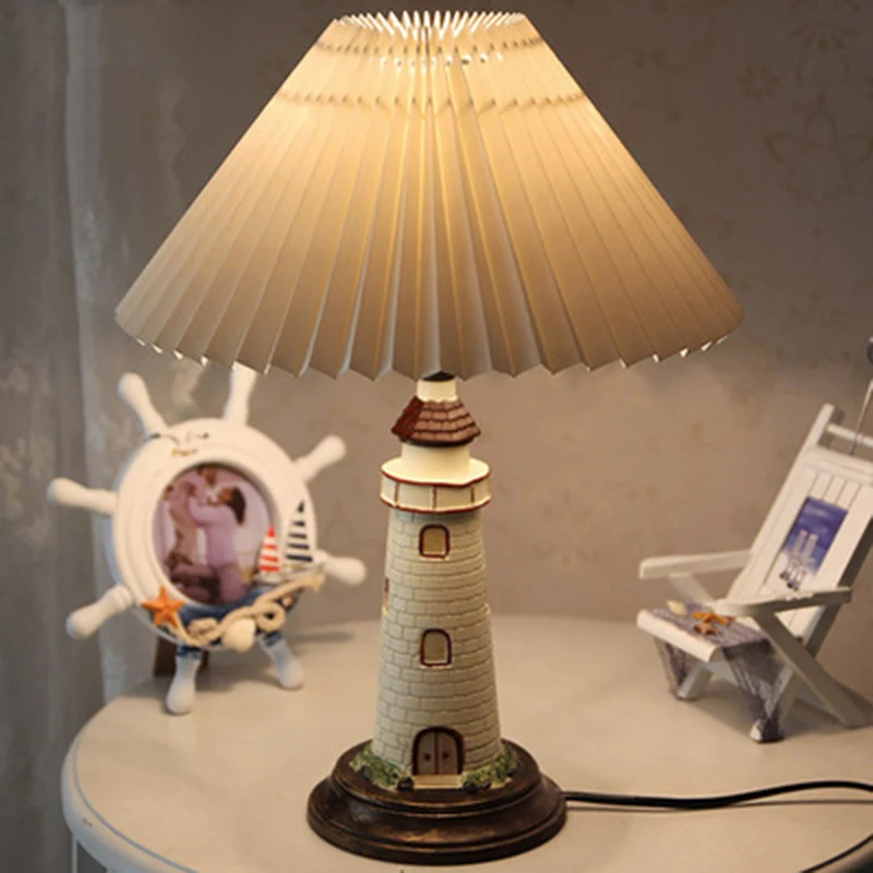 PVC geplooide schaduw tafellamp kinder nachtkastje met 1 licht en vuurtorenvoetstuk Clearhalo
