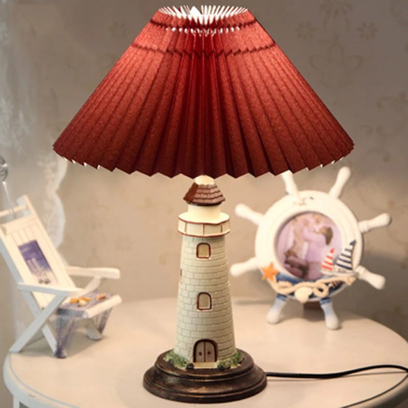 PVC geplooide schaduw tafellamp kinder nachtkastje met 1 licht en vuurtorenvoetstuk Clearhalo