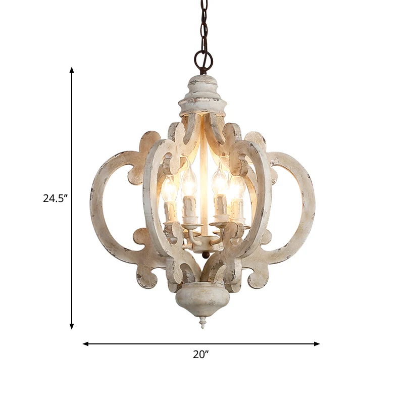 Quatrefoil kooi slaapkamer hangende verlichting rustiek hout 6 koppen noodlijdende witte kroonluchter lichtarmatuur Clearhalo