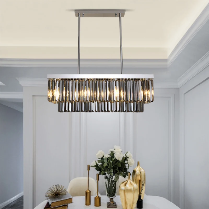 Rechthoek hanglamp modern rookgrijs kristalblok 6/8/10 koppen eetkamer kroonluchterlamp Clearhalo