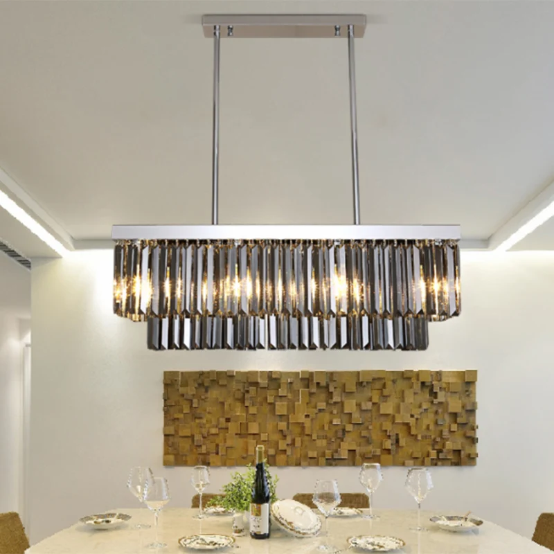 Rechthoek hanglamp modern rookgrijs kristalblok 6/8/10 koppen eetkamer kroonluchterlamp Clearhalo