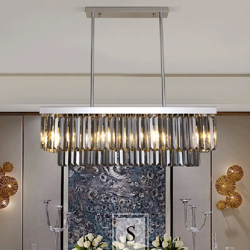 Rechthoek hanglamp modern rookgrijs kristalblok 6/8/10 koppen eetkamer kroonluchterlamp Clearhalo