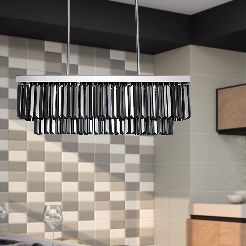 Rechthoek hanglamp modern rookgrijs kristalblok 6/8/10 koppen eetkamer kroonluchterlamp Clearhalo