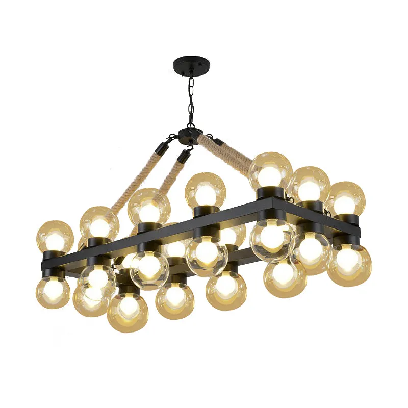Rechthoekig cognacglas hangend eilandlicht boerderij 24-lichts eetkamer hanglamp zwart Clearhalo
