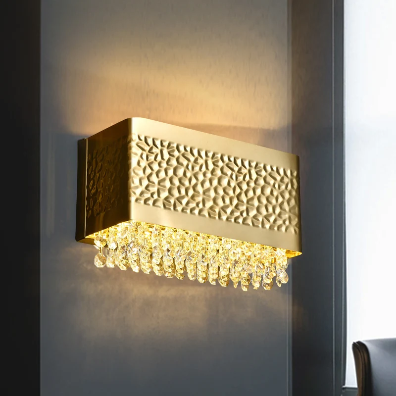 Rechthoekig schanslicht Hedendaags Octagon Crystal 2-lamps wandgemonteerde verlichting goud Clearhalo