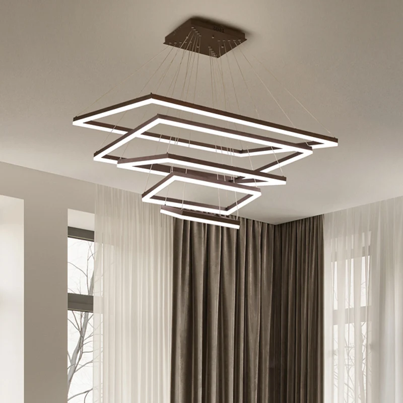 Rechthoekige 3/4/5 lagen hangende hanger hedendaagse acryl koffie LED-kroonluchterlamp Clearhalo