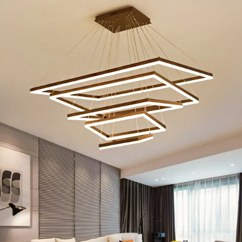 Rechthoekige 3/4/5 lagen hangende hanger hedendaagse acryl koffie LED-kroonluchterlamp Clearhalo