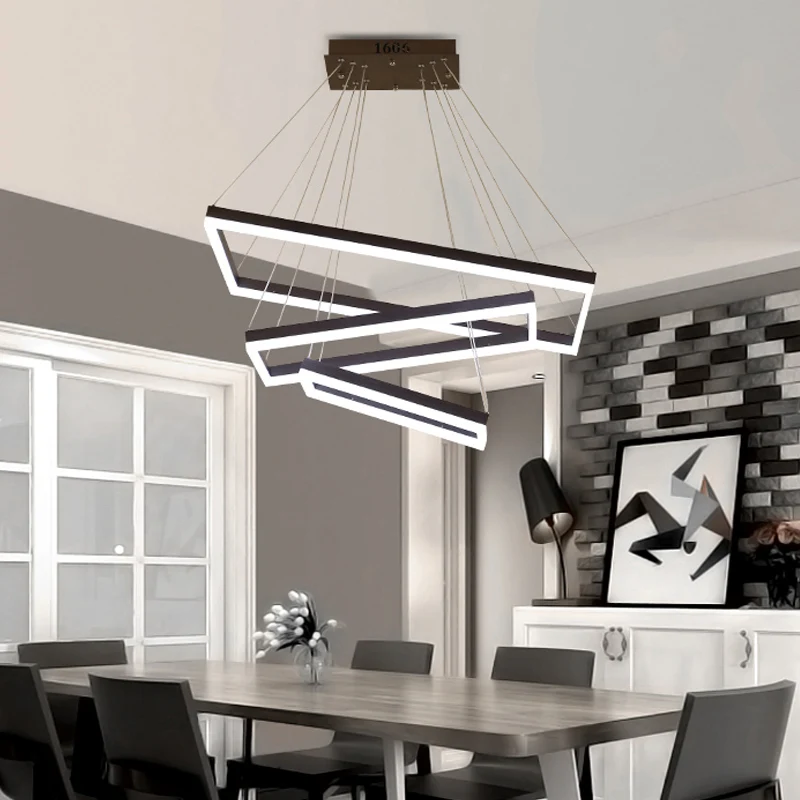 Rechthoekige 3/4/5 lagen hangende hanger hedendaagse acryl koffie LED-kroonluchterlamp Clearhalo