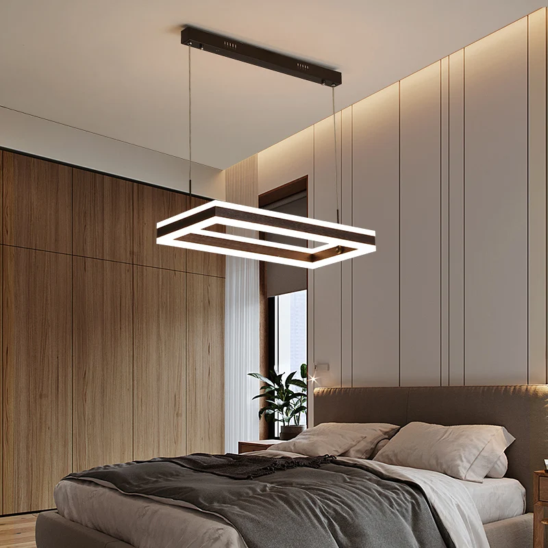 Rechthoekige acryl LED-kroonluchter Eenvoud Koffie-plafondhanglamp voor slaapkamer Clearhalo