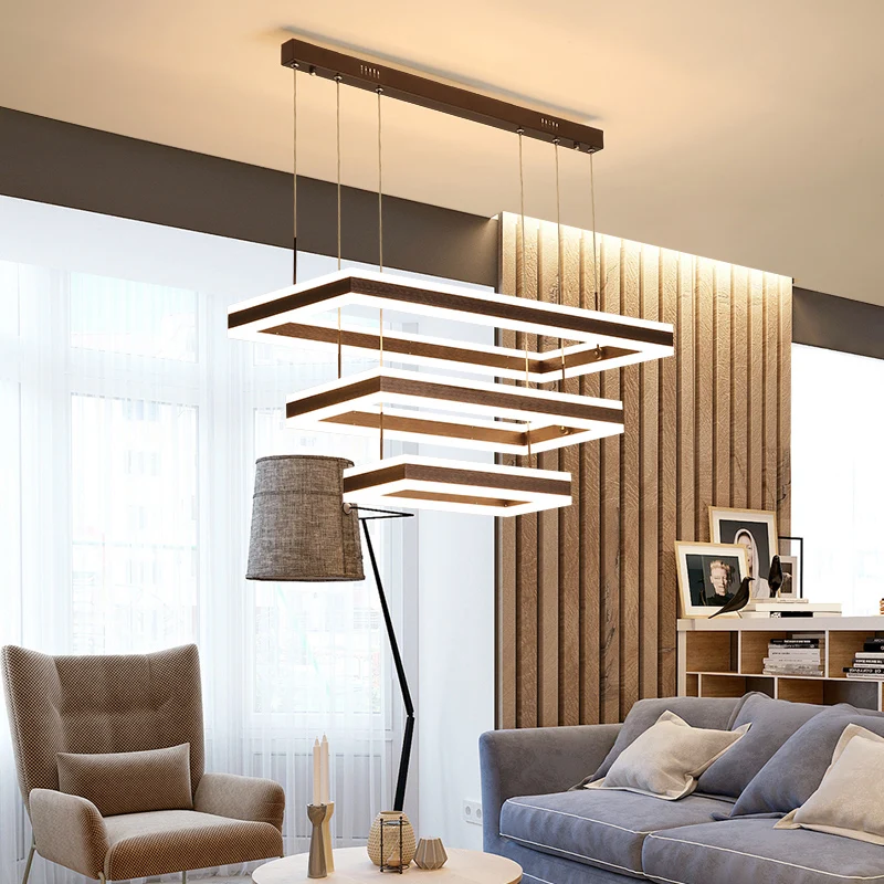 Rechthoekige acryl LED-kroonluchter Eenvoud Koffie-plafondhanglamp voor slaapkamer Clearhalo