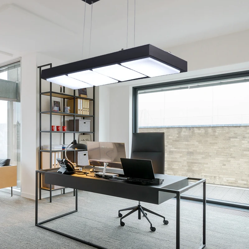 Rechthoekige eilandlamp modern metaal 3/4/5 lichts zwart/wit kantoorhanglamp warm/wit Clearhalo