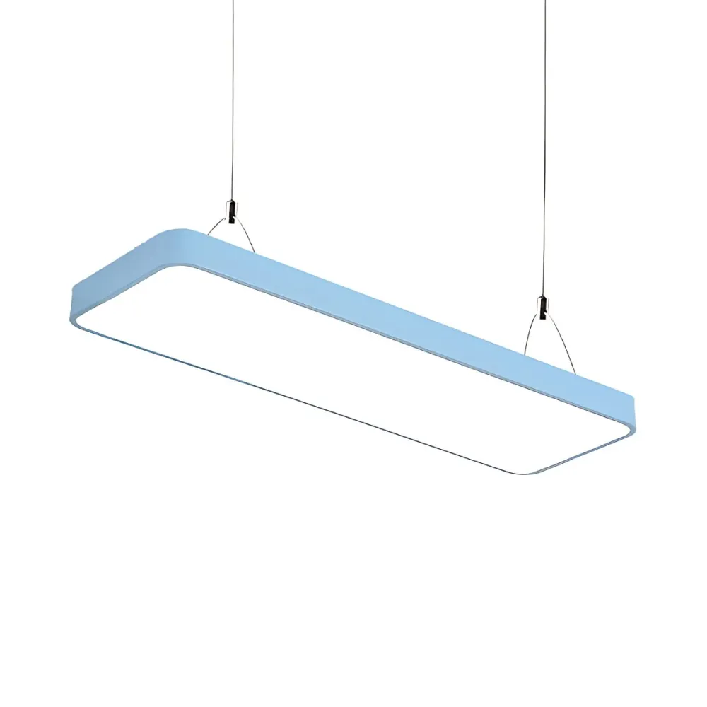 Rechthoekige hanglamp Eenvoud Metaal Led 47" lang wit/blauw/geel plafondhanglamp voor kantoor, 8"/12" breed Clearhalo