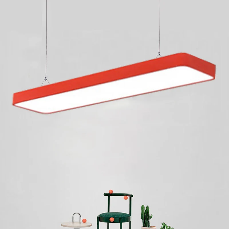 Rechthoekige hanglamp Eenvoud Metaal Led 47" lang wit/blauw/geel plafondhanglamp voor kantoor, 8"/12" breed Clearhalo