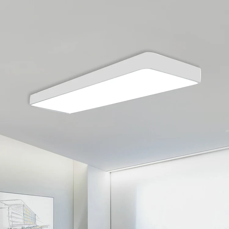 Rechthoekige hanglamp Eenvoud Metaal Led 47" lang wit/blauw/geel plafondhanglamp voor kantoor, 8"/12" breed Clearhalo