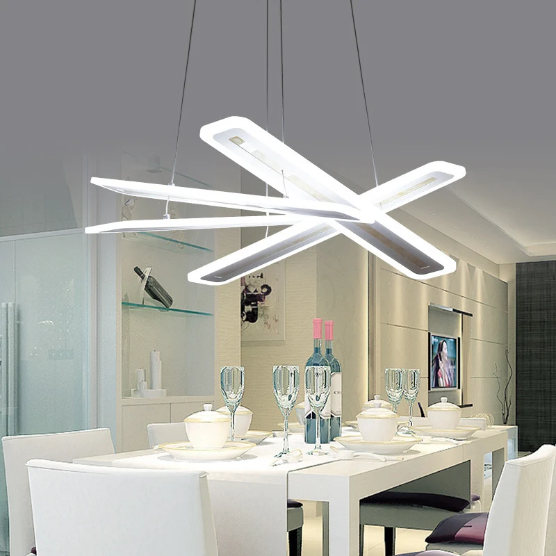 Rechthoekige hanglamp eigentijds acryl witte LED-plafondkroonluchter, warm/wit licht Clearhalo