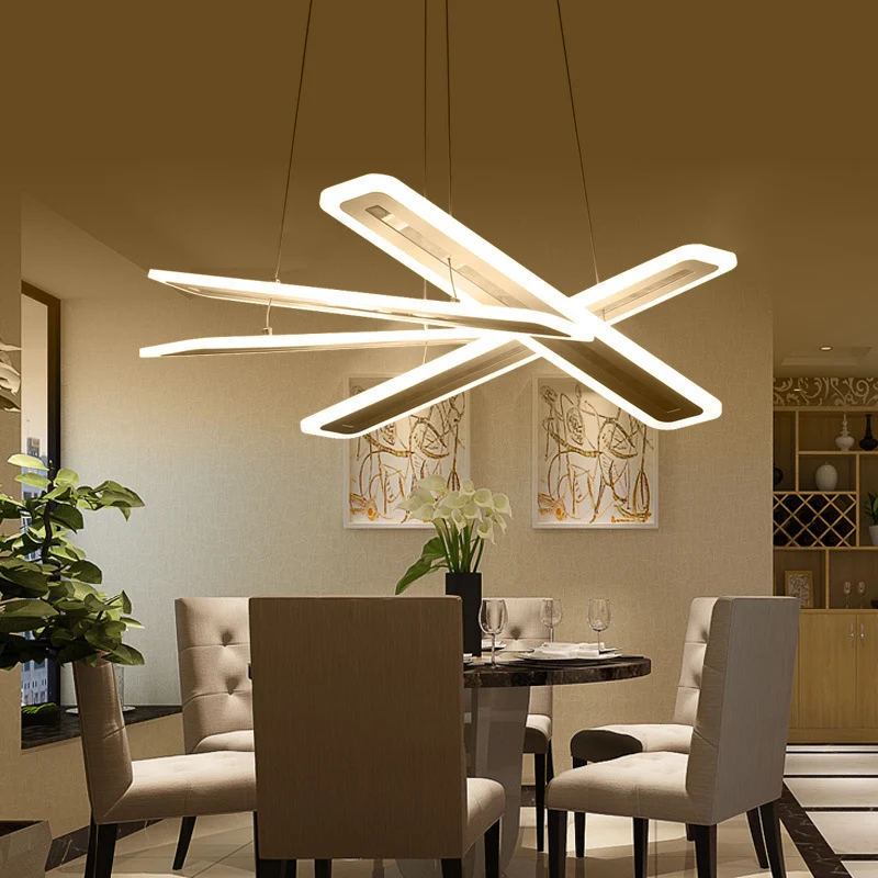 Rechthoekige hanglamp eigentijds acryl witte LED-plafondkroonluchter, warm/wit licht Clearhalo