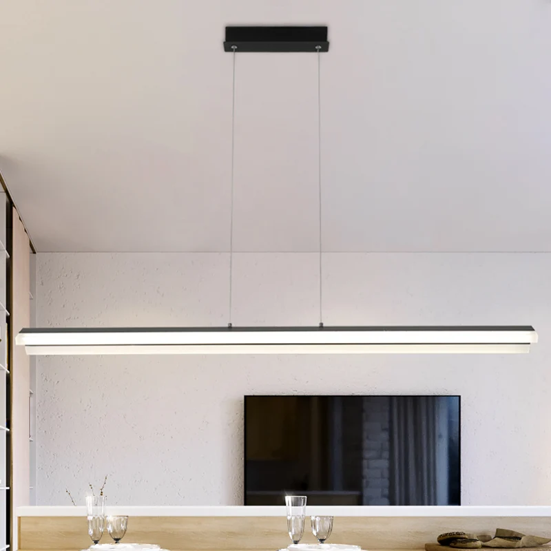 Rechthoekige hanglamp moderne acryl zwart/witte LED-plafondlamp voor eetkamer warm/wit licht, 27,5"/35,5"/43" breed Clearhalo