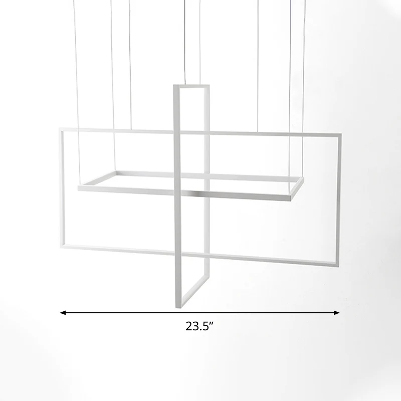 Rechthoekige hanglampset Minimalistisch metaal Wit 23,5"/31,5"/38" brede LED-hanglamp, warm/wit/natuurlijk licht Clearhalo